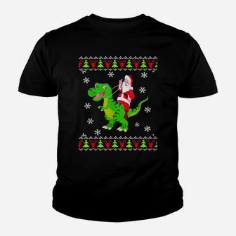Ugly Sweater Santa Riding Dinosaur Christmas Rex Youth T-shirt | Crazezy DE