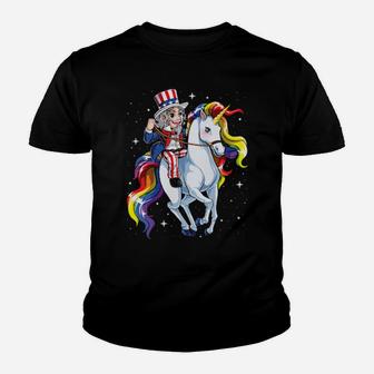Uncle Sam Riding Unicorn 4Th Of July Mericorn Rainbow Youth T-shirt - Monsterry