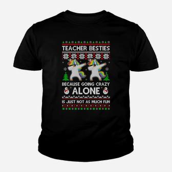 Unicorn Dabbing Teacher Besties Ugly Christmas Xmas Sweatshirt Youth T-shirt | Crazezy UK