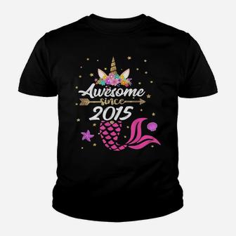 Unicorn Shirt Mermaid Birthday - Awesome Since 2015 Tee Gift Youth T-shirt | Crazezy