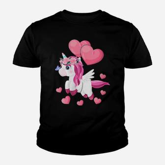 Unicorn Valentines Day Holding Balloon Heart My Valentine Youth T-shirt - Monsterry