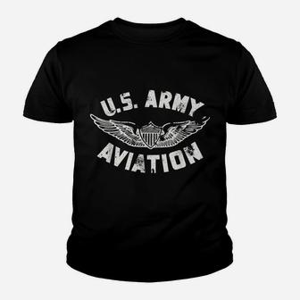 US Army Aviation Cool Distressed Patriotic Top Tee Youth T-shirt | Crazezy