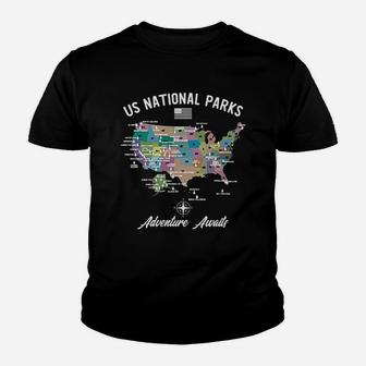 Us National Parks Map Youth T-shirt | Crazezy