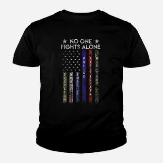 Usa Flag Thin Line Military Police Nurse No-One Fight Alone Youth T-shirt | Crazezy CA