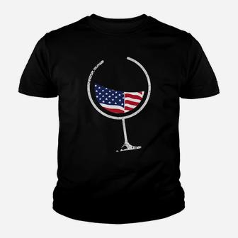 Usa Flag Wine Glass Drink Patriotic 4th Of July Youth T-shirt - Thegiftio UK