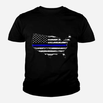 Usa Thin Blue Line American Flag Patriotic Police Supporter Blue Lives Matter Youth T-shirt | Crazezy UK