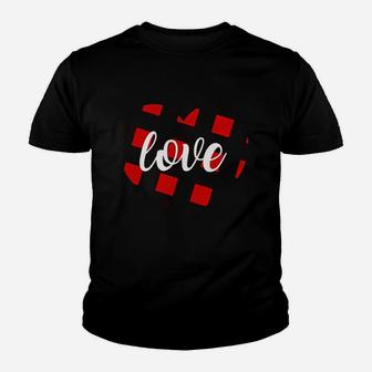 Valentine Days Buffalo Plaid Heart Youth T-shirt | Crazezy