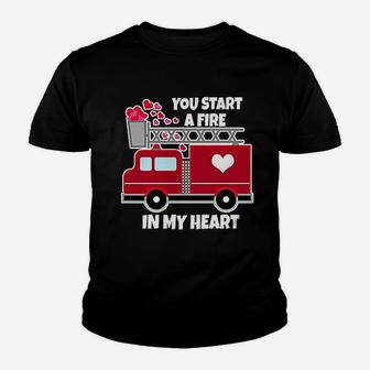 Valentine Fire Truck Youth T-shirt | Crazezy DE