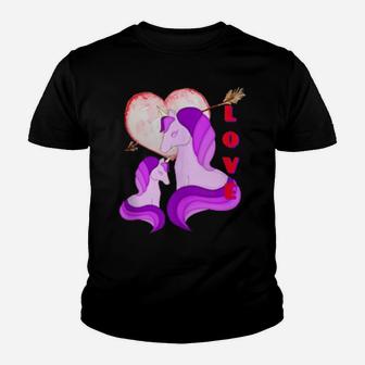 Valentine Unicorn Rainbow Heart Cute Valentine's Day Youth T-shirt - Monsterry