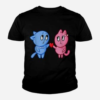 Valentines Day For Him Or Her With Cats And Heart Youth T-shirt - Monsterry DE