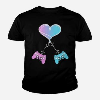 Valentine's Day Video Gamer Heart Game Controllers Youth T-shirt - Monsterry DE