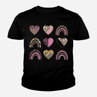 Valentine's Hearts Leopard Print Pink Rainbow Aesthetic Youth T-shirt - Monsterry