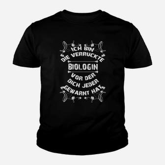 Verrückte Biologin Kinder Tshirt, Lustiges Biologie-Thema Tee - Schwarz - Seseable