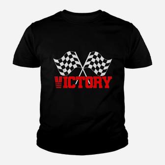Victory Checkered Red N White Flag Race Car Youth T-shirt | Crazezy