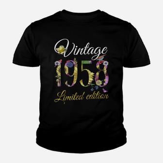 Vintage 1958 Tee 63 Year Old Sunflowers Floral 63Rd Birthday Youth T-shirt | Crazezy UK