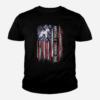 Vintage American Flag Proud Airedale Terrier Dad Silhouette Youth T-shirt | Crazezy