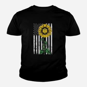 Vintage American Flag Sunflower Youth T-shirt | Crazezy