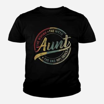 Vintage Aunt Woman Myth Bad Influence Youth T-shirt | Crazezy