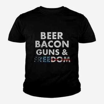 Vintage Beer Bacon Freedom Funny 4Th Of July Youth T-shirt | Crazezy