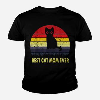 Vintage Best Black Cat Mom Lover Retro Style Cats Youth T-shirt | Crazezy