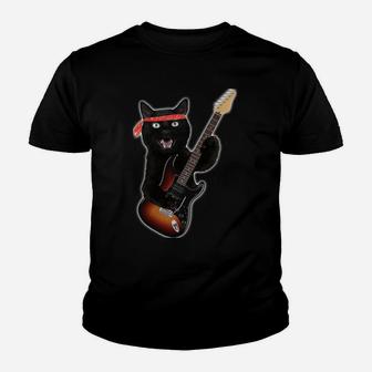 Vintage Black Cat Lover, Retro Style Cats Gift Guitar Sweatshirt Youth T-shirt | Crazezy