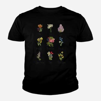 Vintage Botanical Floral Flower Garden Chart Shirt Tshirt Youth T-shirt | Crazezy