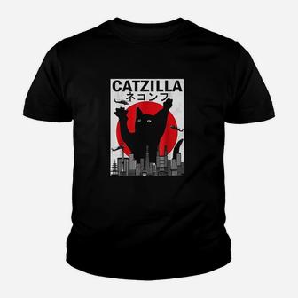Vintage Catzilla Japanese Sunset Style Cat Kitten Lover Youth T-shirt | Crazezy AU
