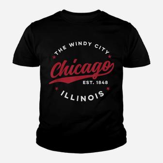 Vintage Chicago Windy City Illinois Red Text Youth T-shirt | Crazezy