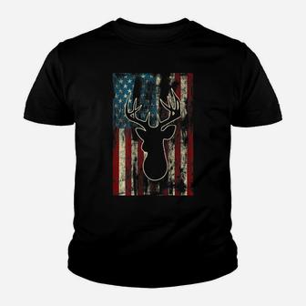Vintage Distressed Patriotic Deer Hunting American Usa Flag Youth T-shirt | Crazezy