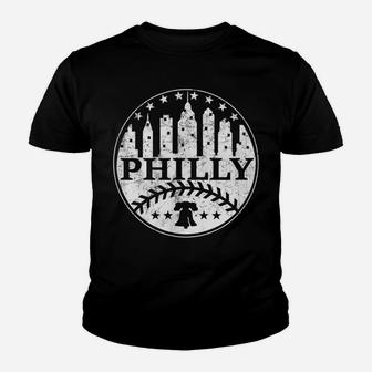 Vintage Distressed Philadelphia Philly Baseball City Skyline Youth T-shirt | Crazezy