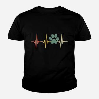 Vintage Dog Heartbeat Retro Paw Print Love Dogs Youth T-shirt | Crazezy