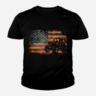 Vintage Farm Tractor American Flag Patriotic Farming Usa Youth T-shirt | Crazezy AU