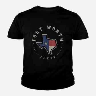 Vintage Fort Worth Texas State Flag Map Souvenir Gift Youth T-shirt | Crazezy UK