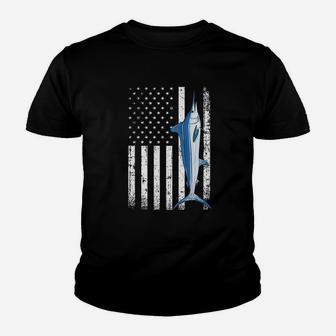 Vintage Grunge American Usa Flag Patriotic Fish White Marlin Youth T-shirt | Crazezy CA