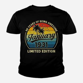 Vintage January 1931 Retro 90 Years Old 90Th Birthday Gift Youth T-shirt | Crazezy