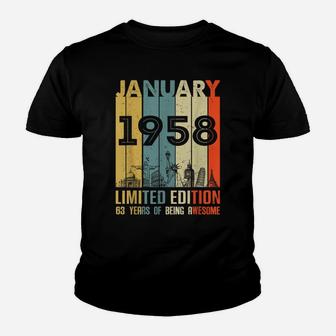 Vintage January 1958 Classic 63 Yrs Old 63Rd Birthday Gift Youth T-shirt | Crazezy UK