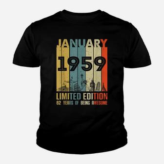 Vintage January 1959 Classic 62 Yrs Old 62Nd Birthday Gift Youth T-shirt | Crazezy