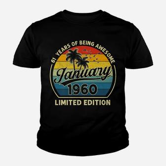 Vintage January 1960 Retro 61 Years Old 61St Birthday Gift Youth T-shirt | Crazezy