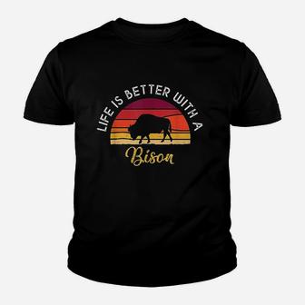 Vintage Life Is Better With A Bison Lovers Youth T-shirt | Crazezy