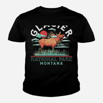 Vintage Montana Bull Elk Glacier National Park Retro Youth T-shirt | Crazezy