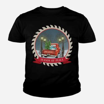 Vintage Old Red Truck Christmas Apparel Season Of Peace Youth T-shirt | Crazezy