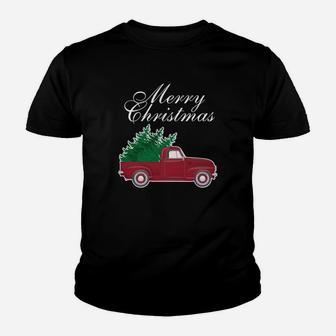Vintage Red Truck Merry Christmas Tree Pajamas Pj Sweatshirt Youth T-shirt | Crazezy CA
