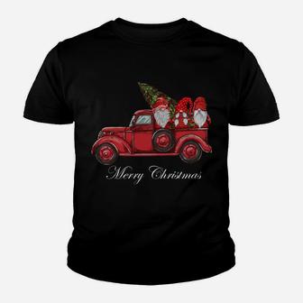 Vintage Red Truck With Three Gnomes Merry Christmas Gifts Youth T-shirt | Crazezy AU
