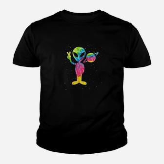 Vintage Retro 1970S Tie Dye Groovy Alien Peace Youth T-shirt | Crazezy