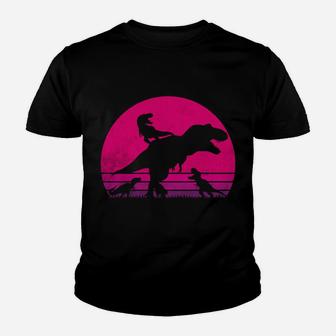 Vintage Retro 3 Kids Mamasaurus Sunset Funny Gift For Mother Youth T-shirt | Crazezy UK