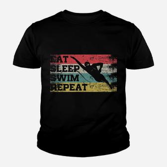 Vintage Retro Eat Sleep Swim Repeat Funny Swimmer Cool Gift Youth T-shirt | Crazezy