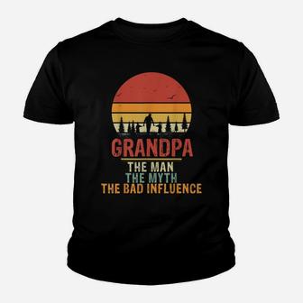 Vintage Retro Grandpa The Man The Myth The Bad Influence Youth T-shirt | Crazezy