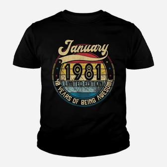 Vintage Retro January 1981 40Th Birthday Gift 40 Years Old Youth T-shirt | Crazezy