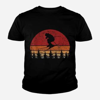 Vintage Retro Sunset Snowboarding Skiing Snowboarders Skier Youth T-shirt | Crazezy