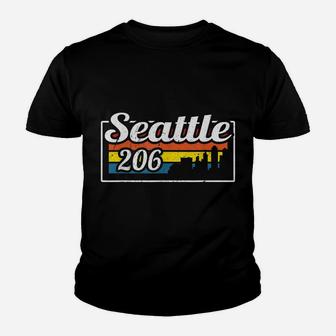 Vintage Seattle City Skyline 206 State Of Washington Retro Youth T-shirt | Crazezy
